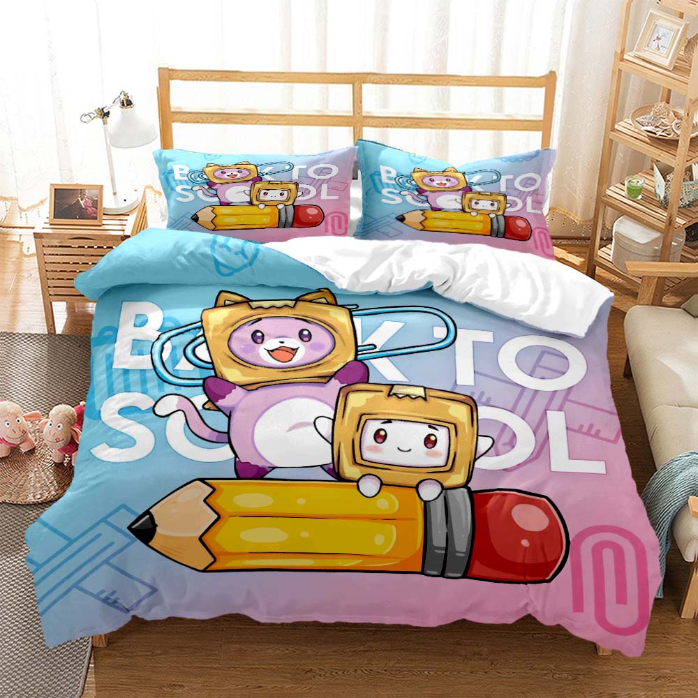 Lankybox Foxy Boxy Cute Cartoon 3D Printed Bedding Queen Bedding Set Customized King Size Bedding Set Soft and Comfortable