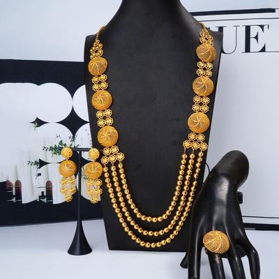 24k Vergulde Midden-Oosterse Bruidssieradenset: Ketting, Oorbellen & Ring