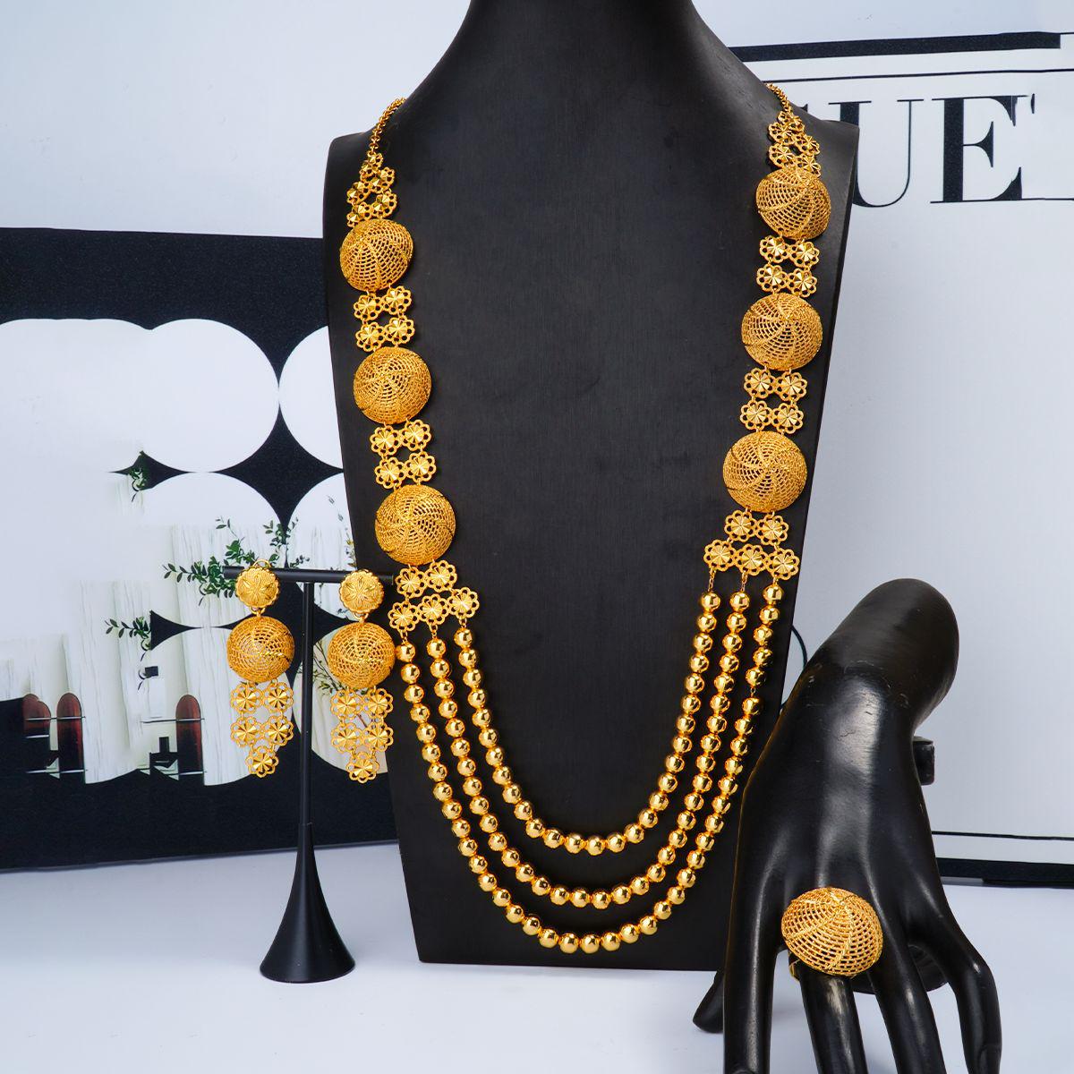 

Позолоченный 24-каратным золотом ближневосточный свадебный ювелирный набор: Ожерелье, серьги и кольцо