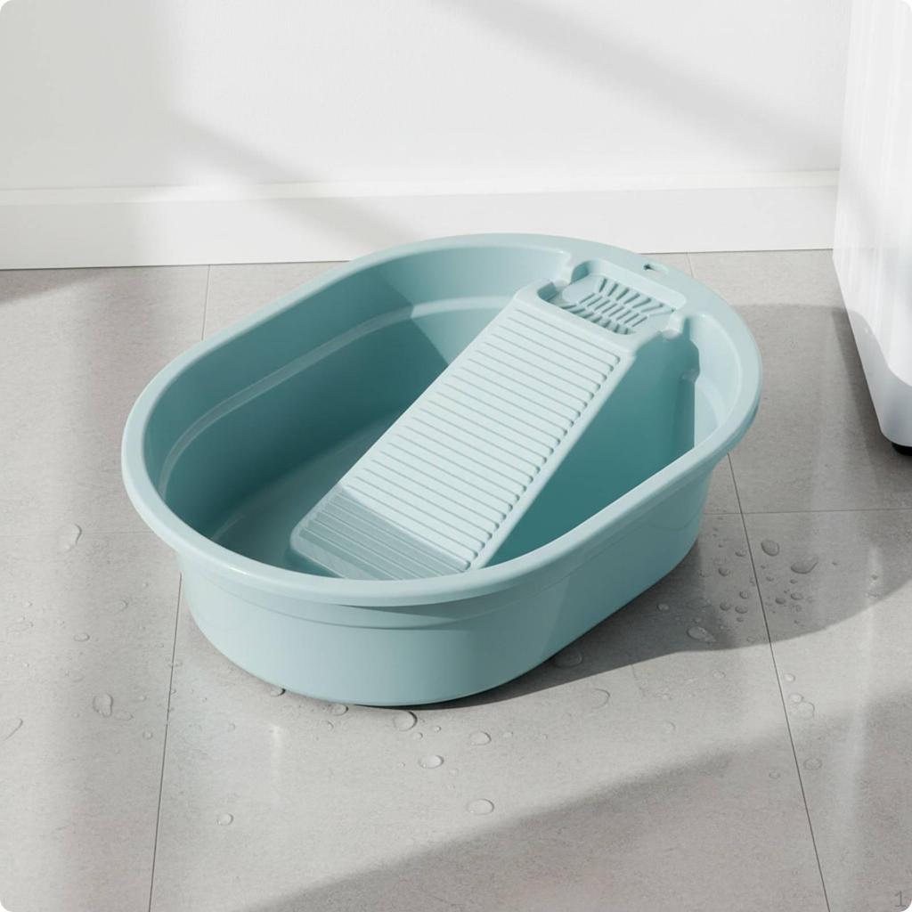 Laundry Basin with Washboard PP Ribbed Thickened Hand Wash Tub Grass Green