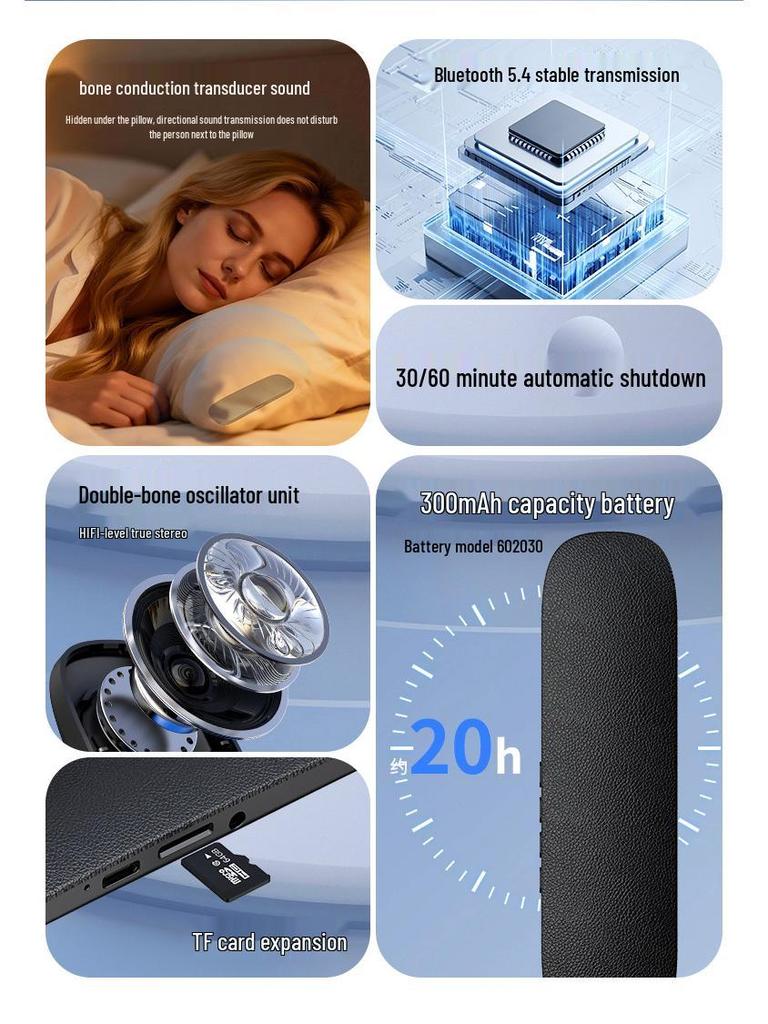 Wireless Bone Conduction Sleep Speaker, Portable Bluetooth Pillow Speaker GCD5