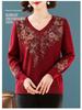 Happy Mother-in-law V-neck Red Knitwear with Handmade Sequin Embroidery - Slimming and Age-Reducing Top for Spring and Autumn