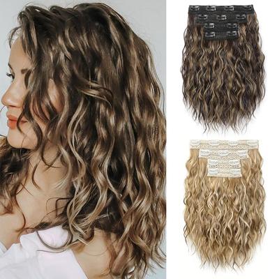 Sintético Curto Ondulado Clip In Cabelo Extensões de Cabelo Trama de Renda Invisível Postiço Natural Para Mulheres Diário Cosplay Festa