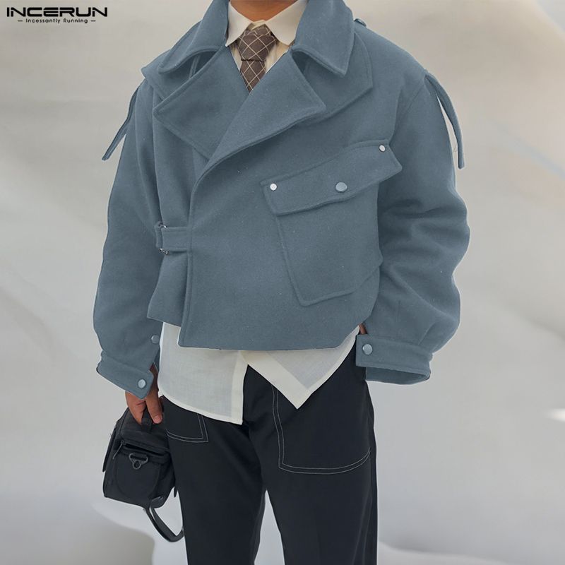 INCERUN Autumn Winter Men Lapel Long Sleeve Loose Casual Jackets Short Coats