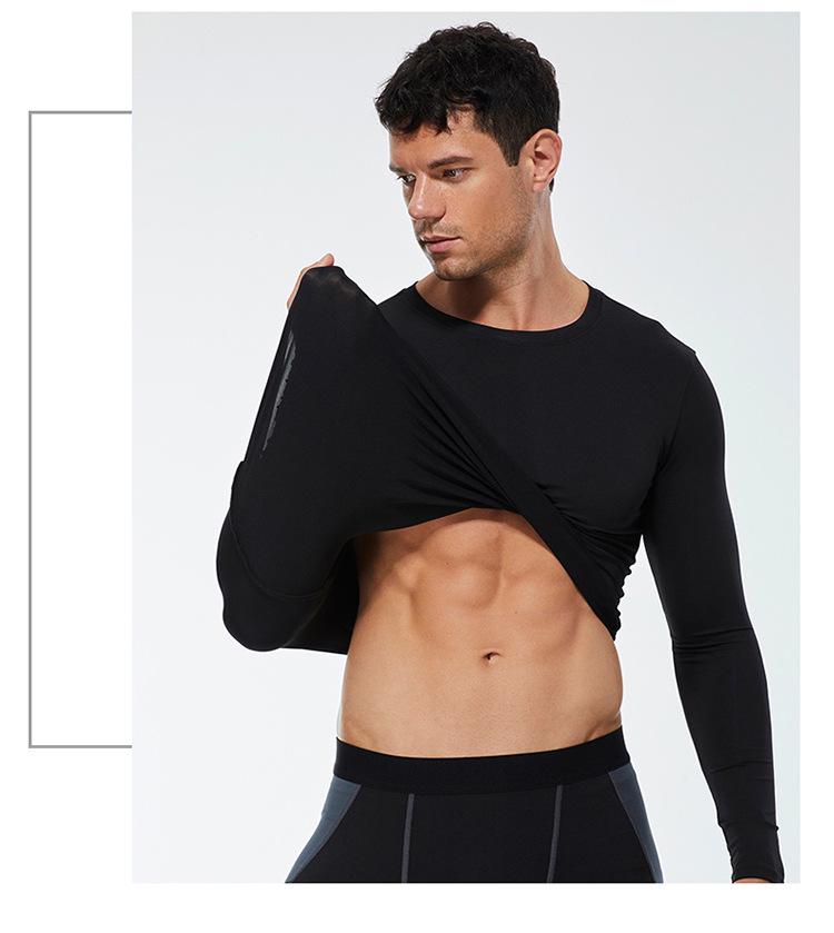 Men's Solid Color Long Sleeve Compression Sport Shirt - Sweat-Wicking, Quick-Drying, Elastic Fitness Running Top