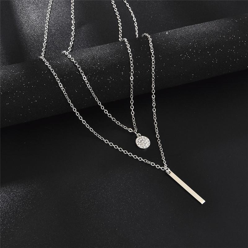 Necklace Geometric Strip Flash Diamond Round Double Necklace Women'S Fashion Diamond Collarbone Chain Necklace