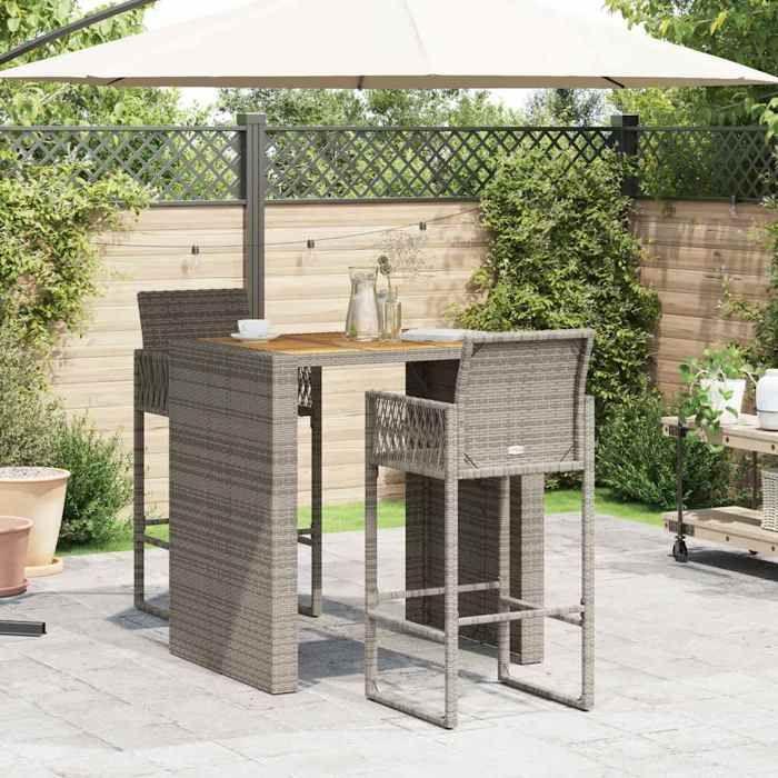 VidaXL 3-piece Garden Bar Set Without Cushions Grey Poly Rattan 3328887