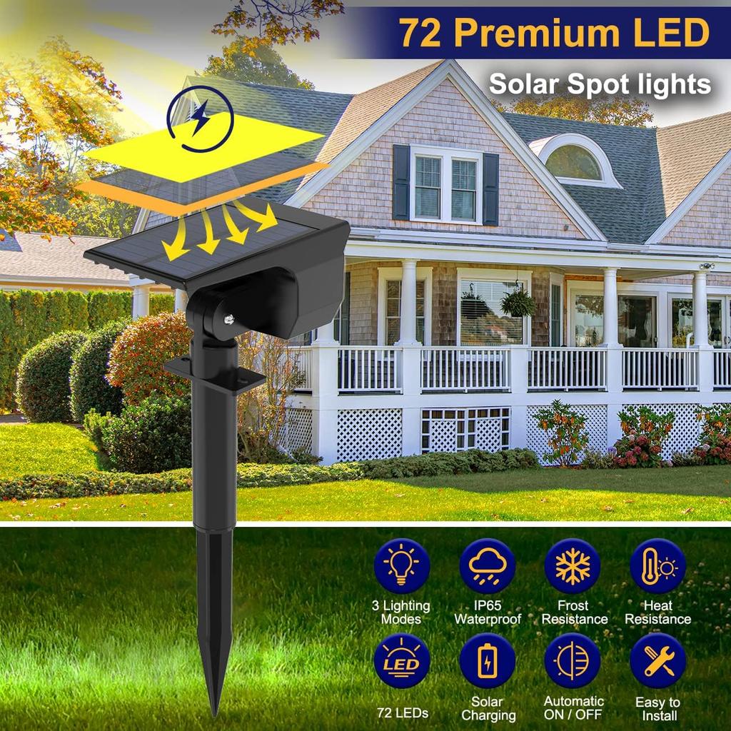 Outdoor Solar Spot Lights 72 LED 3 Lighting Modes 2 In 1 Solar Landscape Lights IP65 Waterproof Garden Light For Yard Lighting