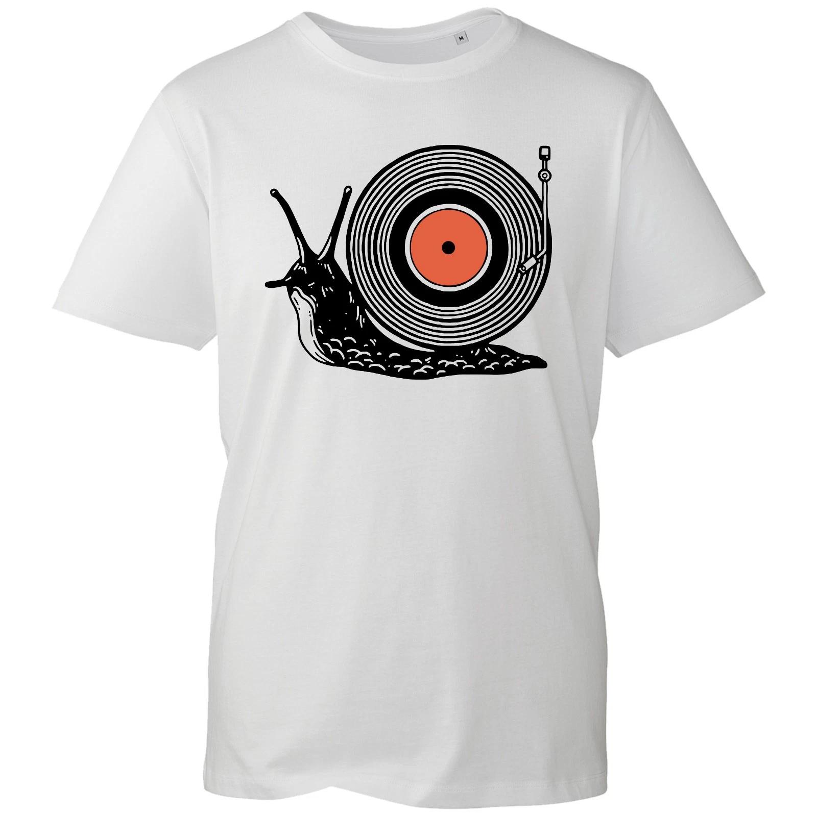 Vinyl Record Snail T-Shirt, Funny Mens Turntable DJ Music Fans Unisex Gift Tee S