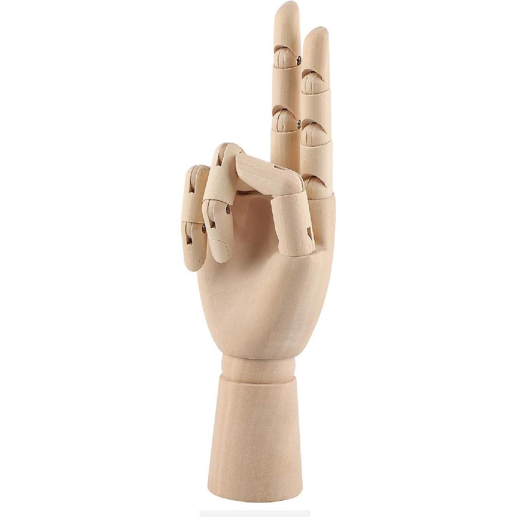 Flms Love Home 12 Inch Wooden Hand Model Flexible Moveable Fingers Manikin Hand Figure Right Hand Model for Drawing, Sketching, Painting
