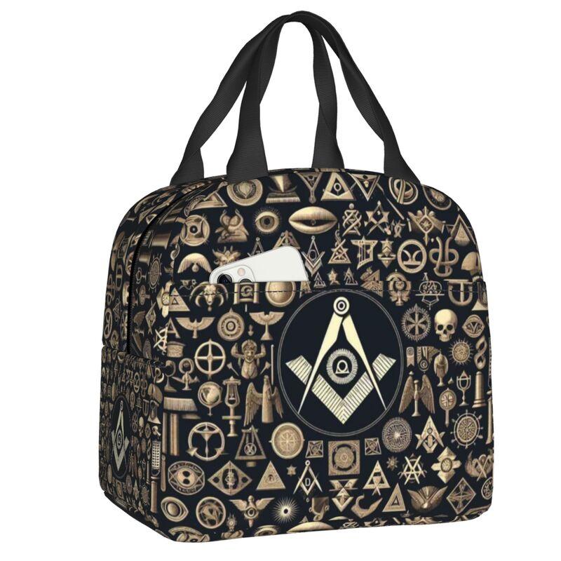 Custom Freemason Design Masonic Christmas Insulated Lunch Bags for School Office Portable Cooler Thermal Bento Box Children