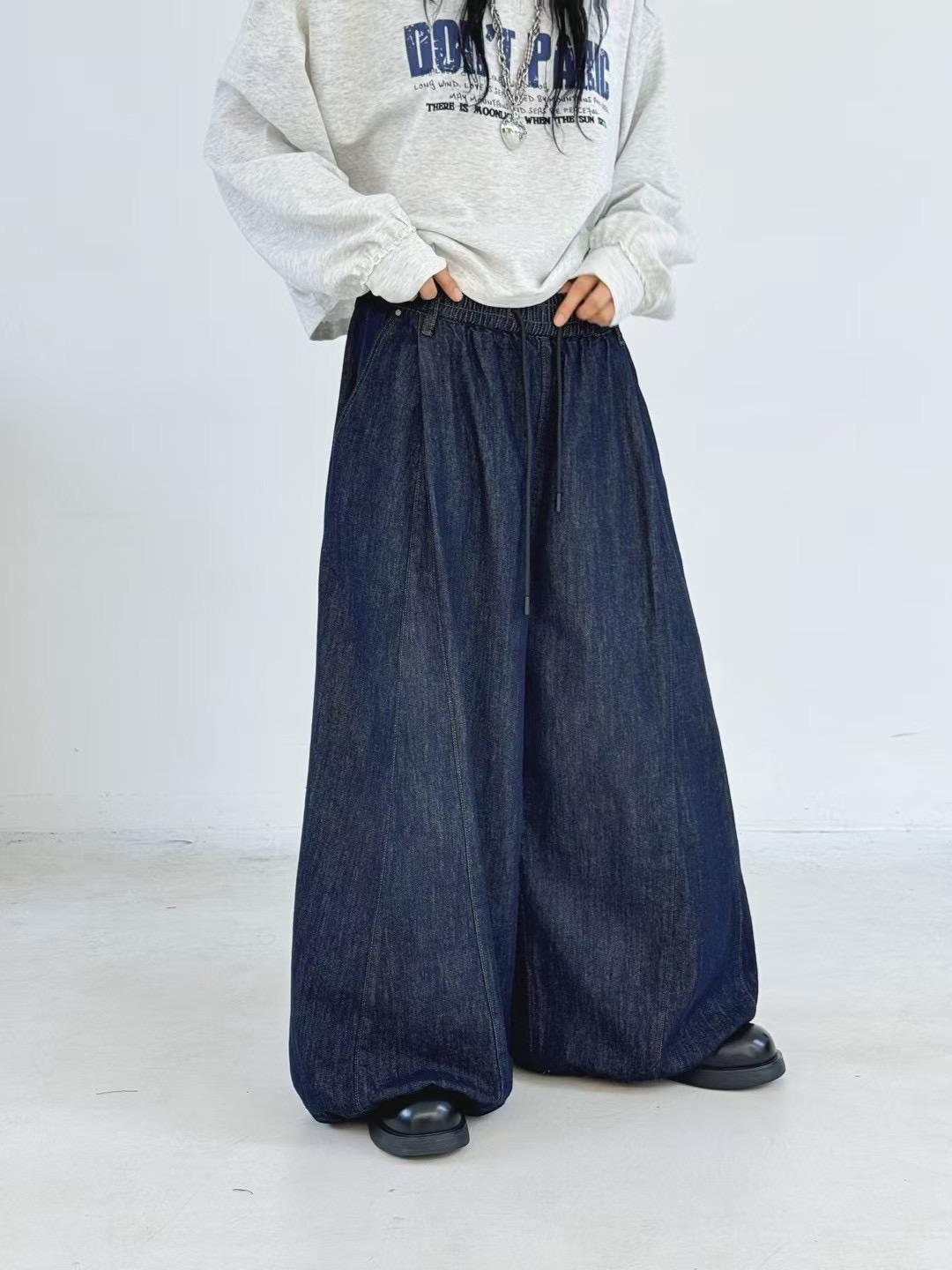 

Becabeau Женские весенние джинсы с высокой посадкой, свободные, больших размеров, с широкими штанинами, на кулиске и с манжетами Small синий