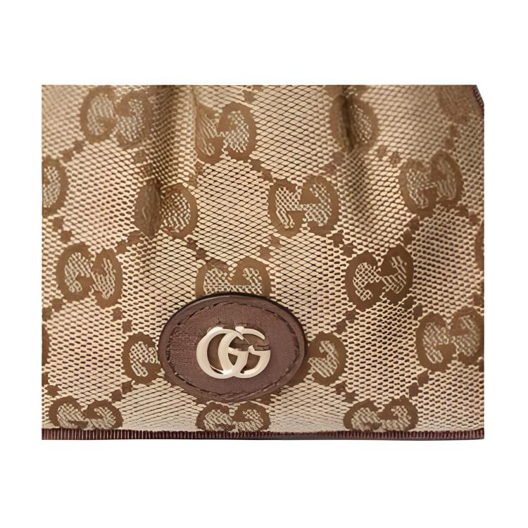 Gucci Pouch With Woven Stripe Details In Light Gold Hardware GG Canvas Coin Purse Nano Women Pouches Beige Dark-Brown 837667-FAEUY-9795