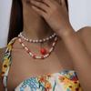 3Pieces Lovely Strawberry Pendant Necklace Beaded Necklace Fashion Neck Jewelry Suitable for Fashion Lover Present
