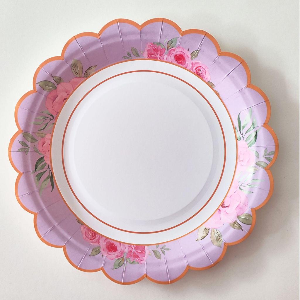 Tea Party Disposable Paper Plates, Napkins & Cups Set for Birthdays & Desserts