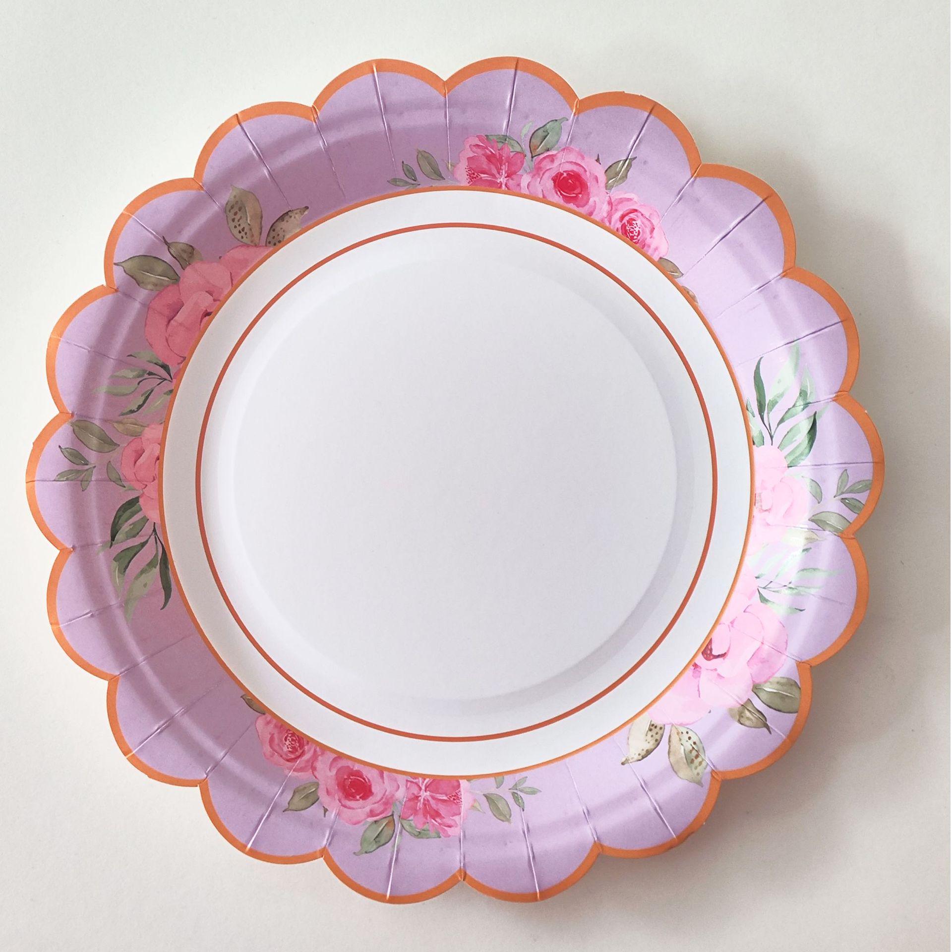 Tea Party Disposable Paper Plates, Napkins & Cups Set for Birthdays & Desserts