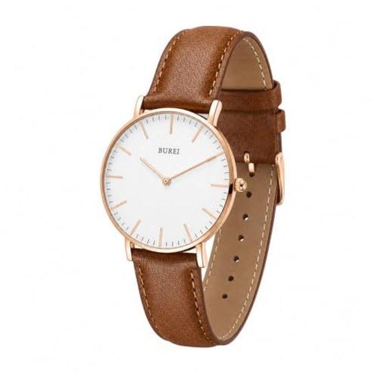 BUREI womens wristwatch analog quartz waterproof leather band simple stylish brand casual popular lightweight female student business work commuting