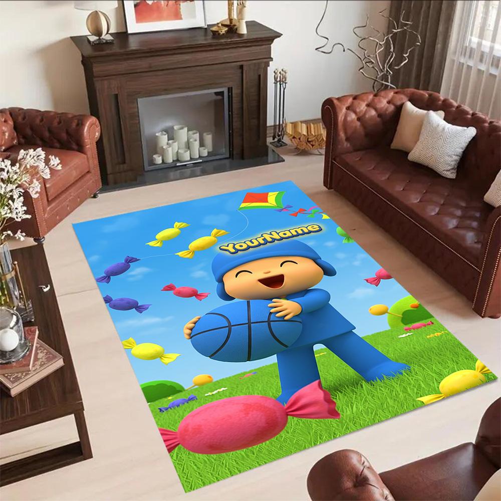 Alfombra de Piso Personalizada con Nombre de Pocoyó Alfombra de Oficina Adecuada para Comedor Salas de Juegos Cocina Entrada Alfombra Antideslizante Decoración de Oficina de Anime