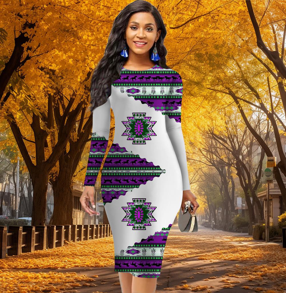 Long Sleeve Waist Tight Office Slim Fit Totem Horse Printing Elegant Bodycon Dress buy at low prices in the Joom online store Long Sleeve Waist Tight Office Slim Fit Totem Horse Printing Elegant Bodycon Dress buy at low prices in the Joom online store