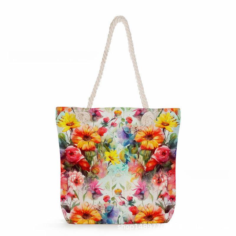 Multifunctional Flower Printed Thick Rope Shoulder Beach Bag 7578 KTB