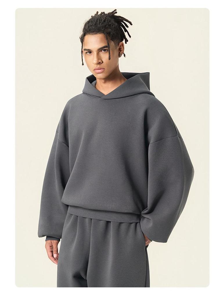 Trendy DE Men's 350G Boxy Hooded Sweatshirt | Wide Fog American Square Hoodie