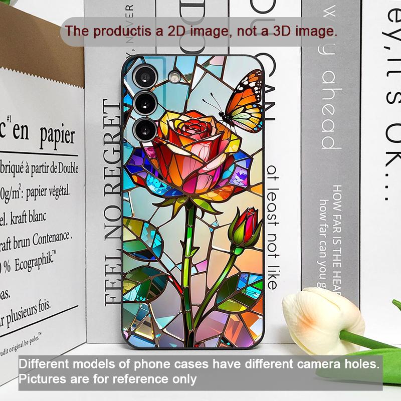 Bunte Glas-Stil-Rosenmuster-Handyhülle für Samsung Galaxy S26 S25 S24+ S23 Ultra S22 Plus S20 S21 FE M53 Weiche Hülle