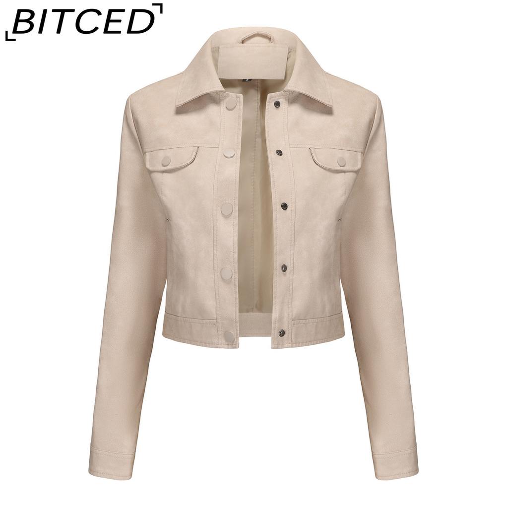 BITCED Spring/Autumn Lightweight Leather Jacket for Women Multi-Pocket Cardigan Style Casual Jacket Fashionable Trendy Everyday Outerwear