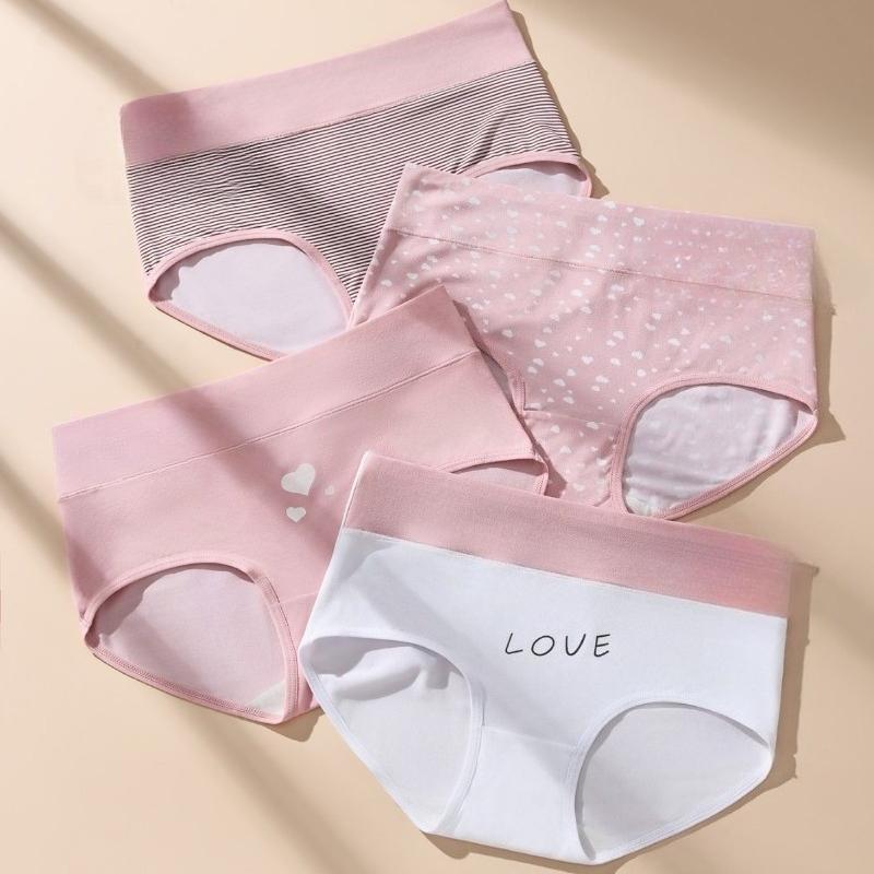 Women's Cotton Printed Breathable and Comfortable Briefs with No Marks Cute High Waisted Large Underwear