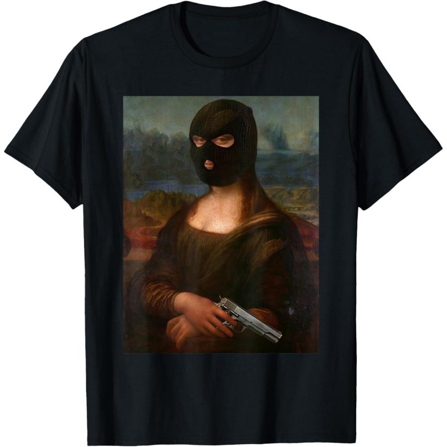 

Vintage Mona Lisa Ski Mask Holds Pistol Gun Funny Gift Idea T-Shirt XXXXXL різнокольоровий