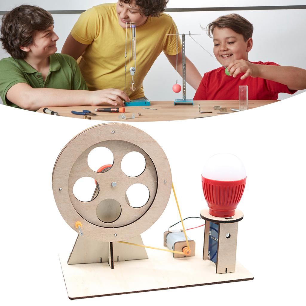Hand Cranked Generator Power Set Wooden DIY Manual Science Experiment Educational Generator Projects for Boys Girls