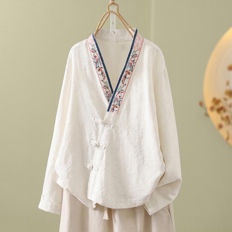 Women's Retro Chinese-Style Embroidered Cardigan with Frog Buttons
