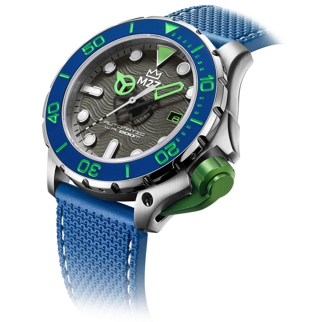 M2Z Diver 200 Saphirglas Blaues Armband Graues Zifferblatt Automatik 200-003 200M Herrenuhr