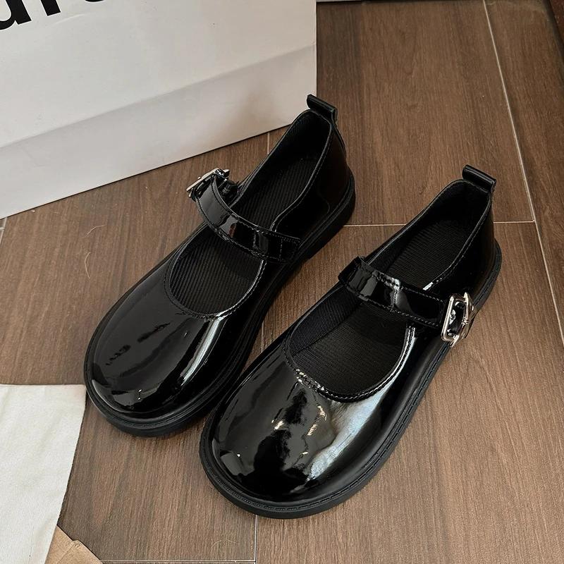 Femme Luxury Black Flat Shoe Women Autumn NewVintage Student Leather British Women Shoe Zapatillas