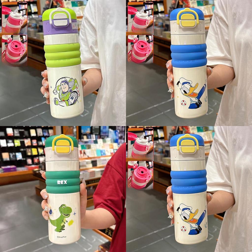 Donald Duck Childrens Thermos Bottle With Double Drink Straw For School Use