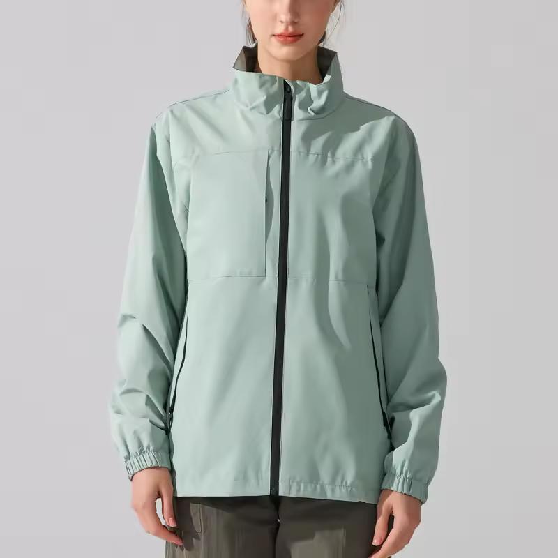 Women's Spring Plus Size Waterproof Rain Jacket Stand Collar Lightweight Windbreaker Raincoat Full Zipper Running Jacket