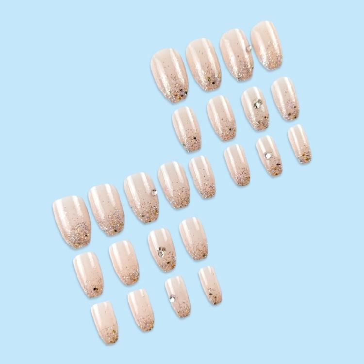 24 Stück Strasssteine zum Aufkleben auf den Nagel Elegante Künstliche Nägel Mittlere Ballerinas Falsche Nägel Glitzernde Press-On-Nägel für Frauen