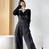 Workwear-style Wide-leg Denim Overalls Women Spring Autumn Design with Retro Halter Jumpsuit Female Shoulder Strap Jeans