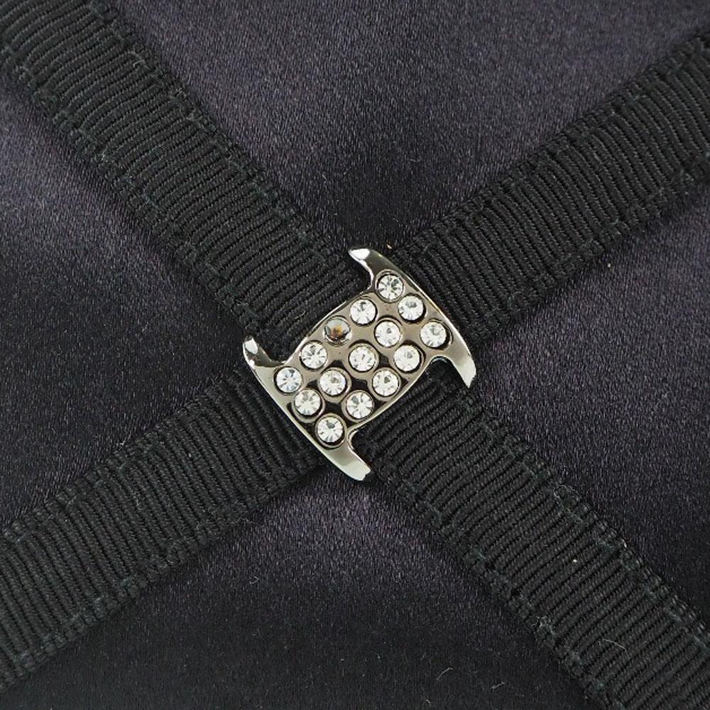 Salvatore Ferragamo 2WAYShoulder Clutch Bag black/Silver Satin/Rhinestone Women Used