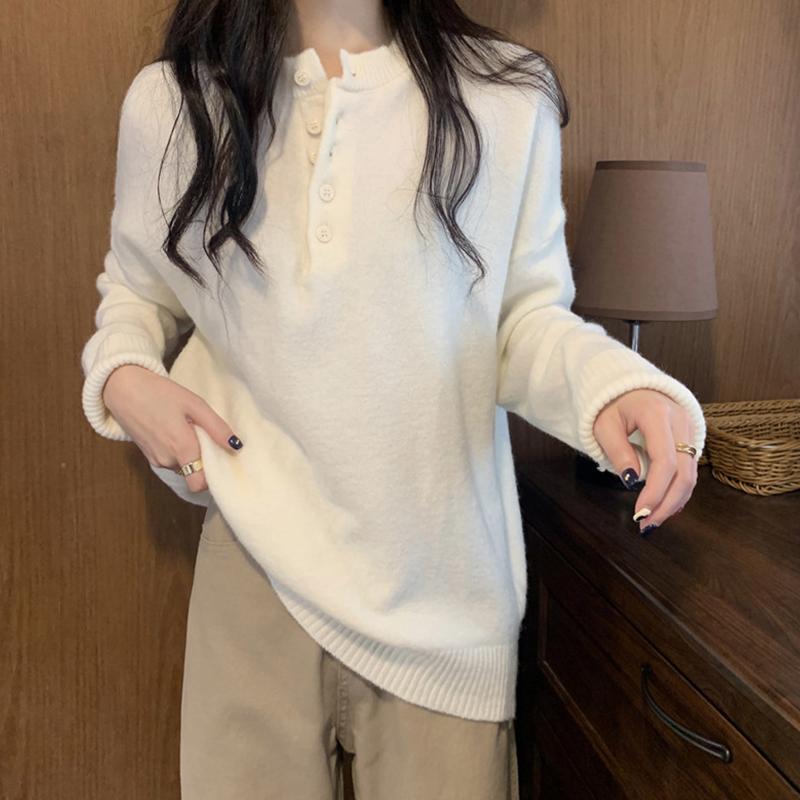 Sweater Women's Loose Solid Color Pullover Long Sleeve Knitted Top