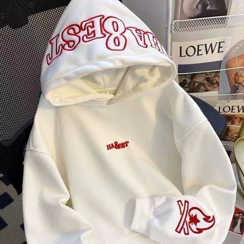 Cross-Border American Rapper Style 351-400g Flame Embroidery Men's Heavyweight Pure Cotton Hoodie