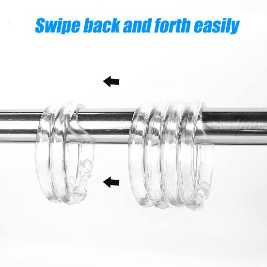 Yousheng 12 Pcs Plastic Shower Curtain Rings O Shape Clear Shower Curtain Hooks Easy Snap Closure Curtain Hooks for Bathroom Shower Curtain And Liner