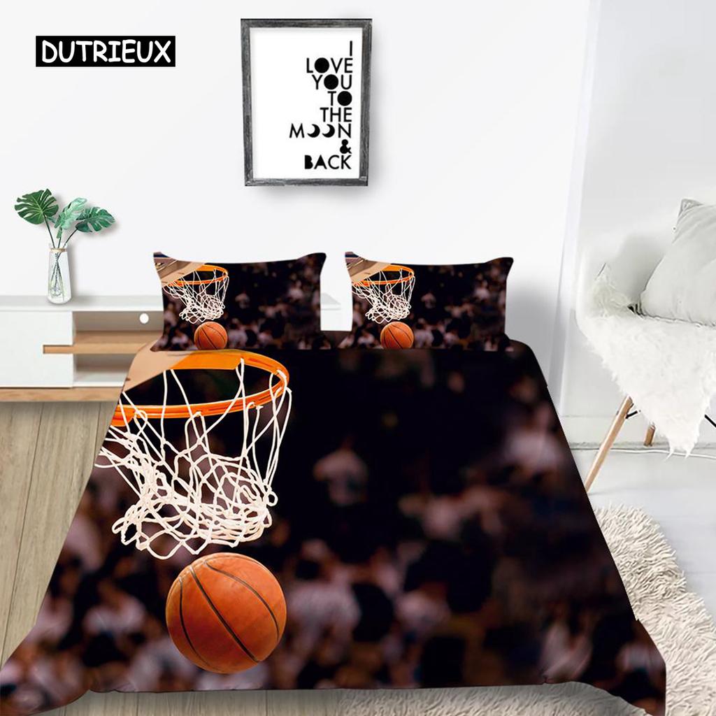 Basketball Duvet Cover Set Polyester Hand Catching Fire Basketball Sports Themed Bedding Set Queen Size Soft 2/3pcs Quilt Cover