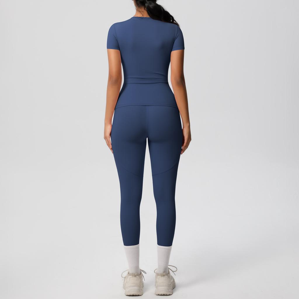 Solid Color Double-sided Brushed Breathable High Elasticity Tight Yoga Suit Set, Sports Running Fitness Two-piece Set