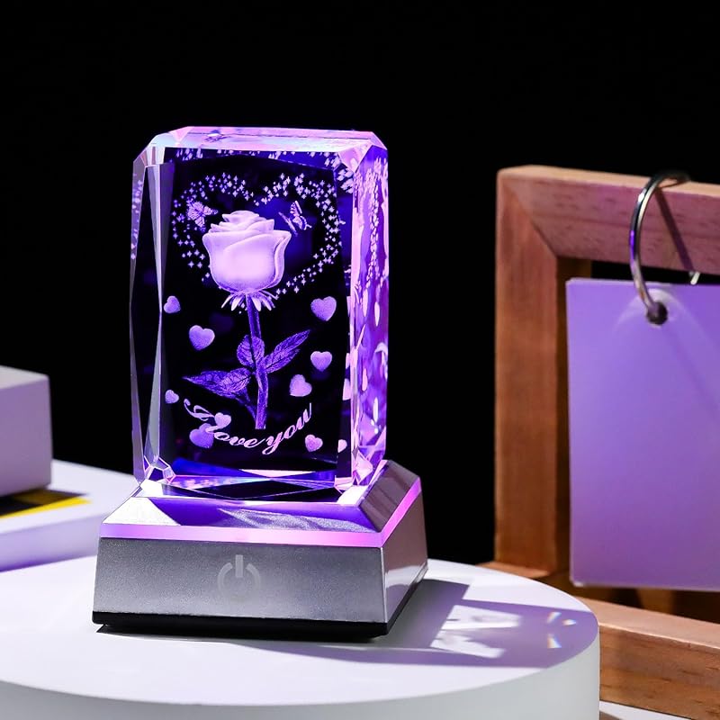 kertari anniversary present she Healing goods woman Popular [Genuine] K9 Crystal rose artificial flowers light birthday mother's day retirement gift