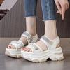 Fashion 7CM Cloth Synthetic Leather Sandals Flat Women Slippers Pumps Platform Wedge Hook Summer Hollow Fashion Bling Peep Toe Shoes
