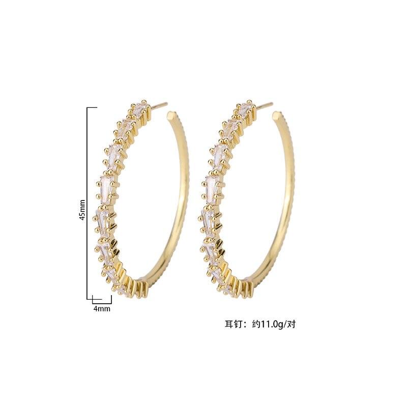 European Jewerly Copper Prong Micro Inlaid Zircon Gold Color Big Hoop Earrings for Women