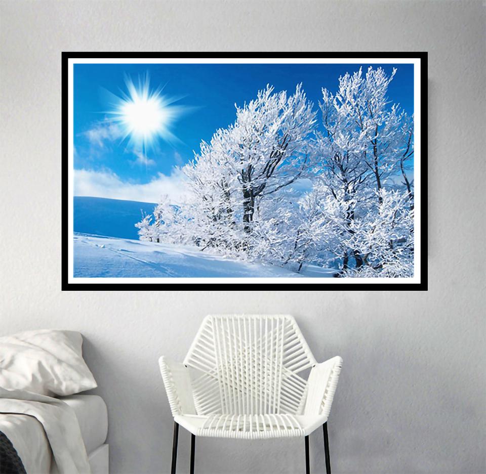 5D DIY Diamond Painting Landscape Winter House Full Round Rhinestone Embroidery Cross Stitch Kit Mosaic Picture Decoration Gift