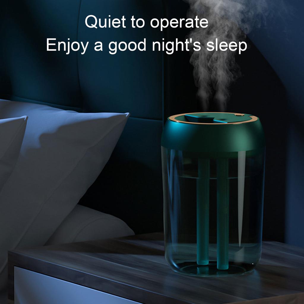 Umidificator de birou 2000 ML Umidificator cu ceață rece Pulverizator dublu Lumină de noapte colorată Umidificator cu umplere superioară pentru camera bebelușului, călătorie, birou Verde