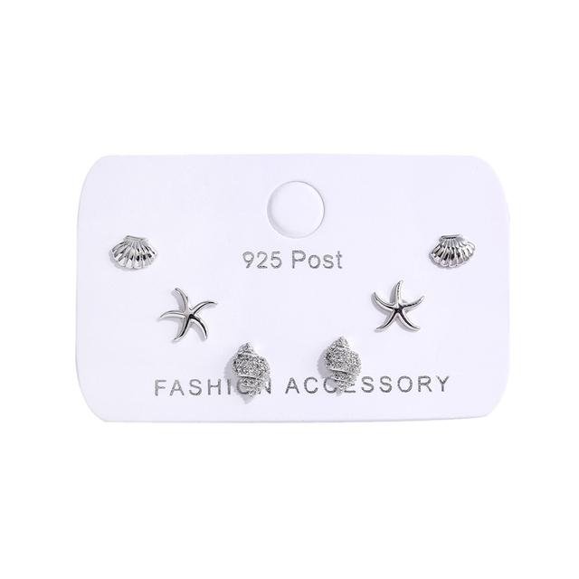 ANENJERY New Fashion Conch Starfish Shell Zircon Stud Earrings Set For Women Friend 6-piece Earrings Set Jewelry Gift S-E1209