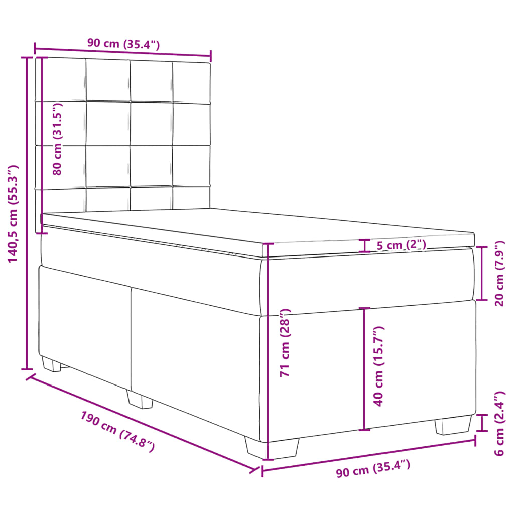 Box Spring Bed with Mattress Cream 90 x 190 cm Fabric